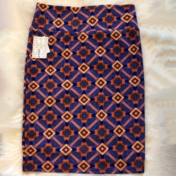 NWT LuLaRoe Cassie skirt gold & blue Sz.L